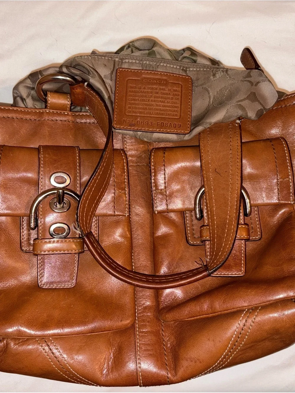 Coach MEDIUM Vibtage 8A09 Y2K SoHo tan leather double pocket satchel